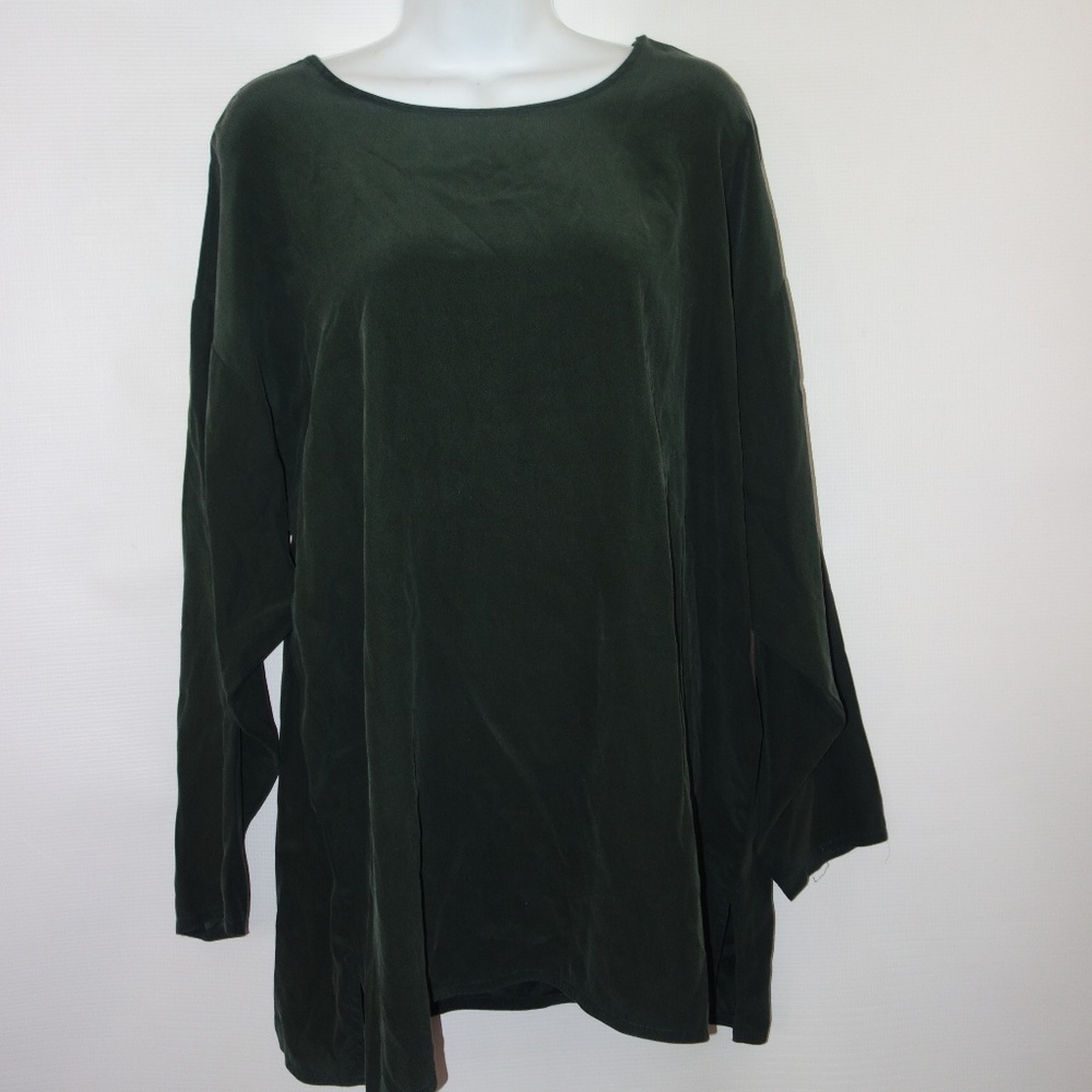 Eileen Fisher Dark Green Long Sleeve Tunic Top